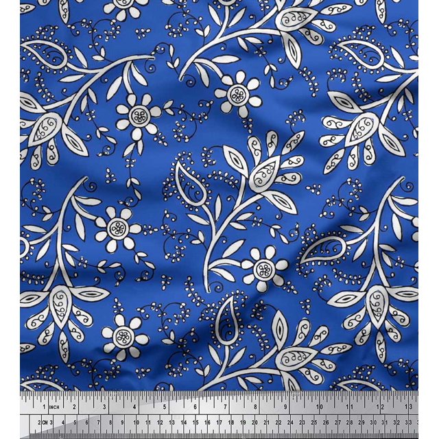 Soimoi Poly Georgette Fabric Leaves & Floral Block Print Fabric by Yard 42 Inch Wide
