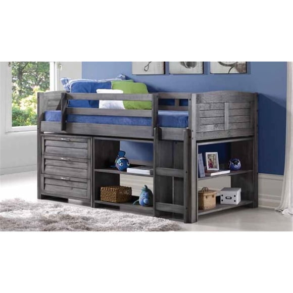 Donco Kids Louver Modular Low Loft Bed Combo B, Twin, Antique Grey