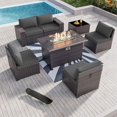 thumbnail image 1 of Kullavik 7 Pieces Outdoor Patio Furniture Set with 43" Gas Propane Fire Pit Table PE Wicker Rattan Sectional Sofa Patio Conversation Sets,Grey, 1 of 9