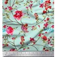 thumbnail image 1 of Soimoi Green Rayon Fabric Leaves & Ranunculus Floral Printed Fabric 1 Yard 56 Inch Wide, 1 of 3