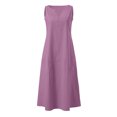 thumbnail image 4 of Ohufall Robe Femme en Coton et Lin à Col en V Sans Manches Décontractée Robe Débardeur Unie Confortable avec Poches Robe Midi d'Été Chic, 4 of 5