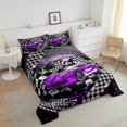 thumbnail image 4 of Erosebridal Ensembles de Couette Voiture de Course pour Ados Format Double, Couettes et Duvets Sports Extrêmes pour Garçons Hommes, Noir Violet, Réversible 3 Pcs, 4 of 7