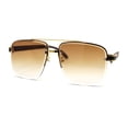 thumbnail image 3 of Mens Rectangle Double Bridge Half Rim Wood Grain Arm Mob Sunglasses Gold Brown, 3 of 4