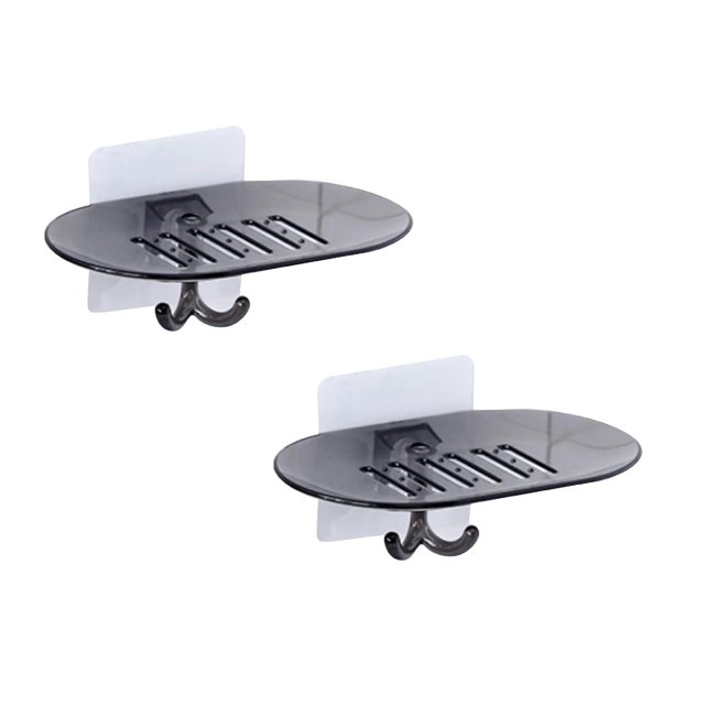 Oleegame 2PC Spoon And Lid Rest Bathroom Soap Dish Storage Holder Rack Soapbox Plate Tray Drain Gray