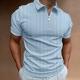 thumbnail image 2 of Hauts de Printemps pour Hommes Décontractés Unis à Col Rabattu, Chandail à Rayures, Blouse à Manches Courtes Très Extensible, Chemises de Plage Extensibles pour Hommes, Bleu Clair, TG, 2 of 7