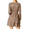 thumbnail image 3 of INSPIRE CHIC Women's Leopard Long Sleeve Smock Layered Ruffle Hem Dress Light Brown M, 3 of 6