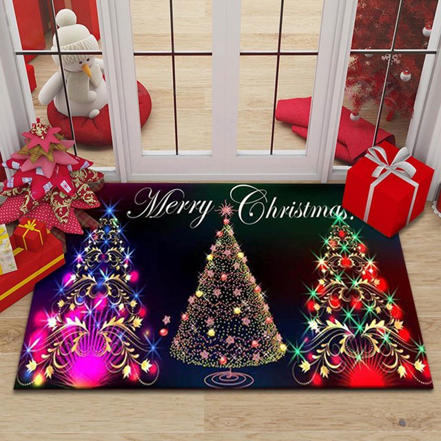 Large Christmas Decor Doormat for Home, Holiday Letter Print Indoor Carpet Rug, Non-Slip Kitchen Bedroom Floor Mat (60x90cm)