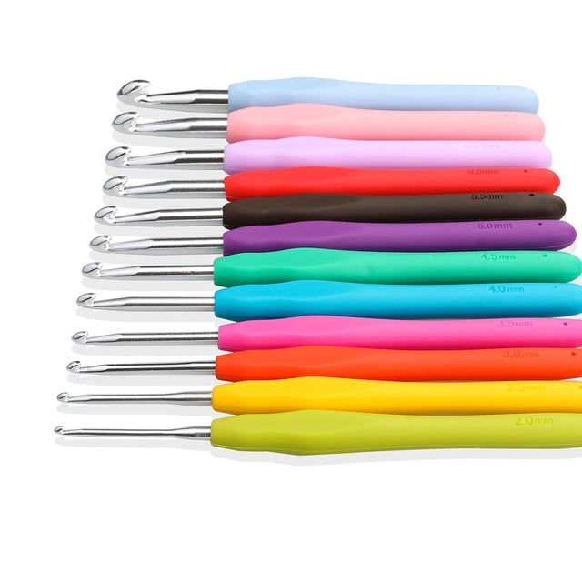 Crochet Hook Set with Ergonomic Handles, 12Pcs Multicolor Crochet Hooks for Arthritic Hands, Smooth Knitting Needles Kit Weave Yarn Craft Set, 2mm - 8mm, DIY Knitting Accessories for Beginners
