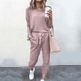 thumbnail image 3 of Mrat Sweatpants Women Set 2 Piece 2 Piece Jogging Sets Solid Polyester Long Sleeve Sweatsuits Sets Two Piece Track Suits Drawstring High Waist Pants Set Comfy Outfits D-Pink 3XL, 3 of 5