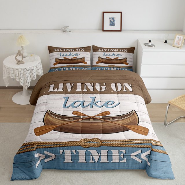 Erosebridal Sailboat Paddle Bedding Toddler Comforter Set, Rustic Lake House Down Comforter, Old Barn Door Decor, Reversible 2pcs