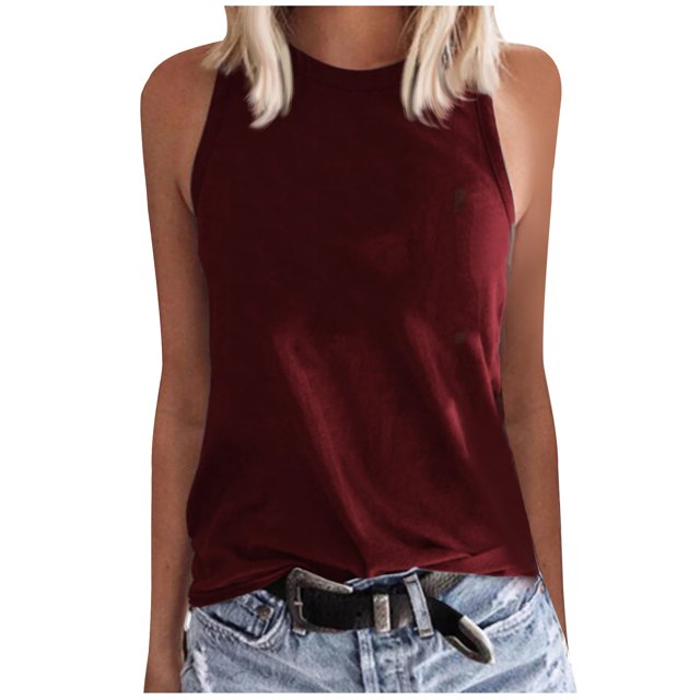 Débardeurs pour Femmes Sans Manches à Col Rond T-Shirts d'Été Décontractés Basiques Coupe Ample Couleur Unie Débardeurs d'Entraînement Blouses