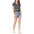 thumbnail image 2 of INSPIRE CHIC Chemises à Carreaux pour Femmes Col en Pointe Boutonnées Blouses de Rentrée Noire G, 2 of 6