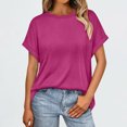 thumbnail image 1 of Binmer T-Shirt à Manches Courtes Décontracté pour Femme, Couleur Unie, Col Rond, 1 of 9