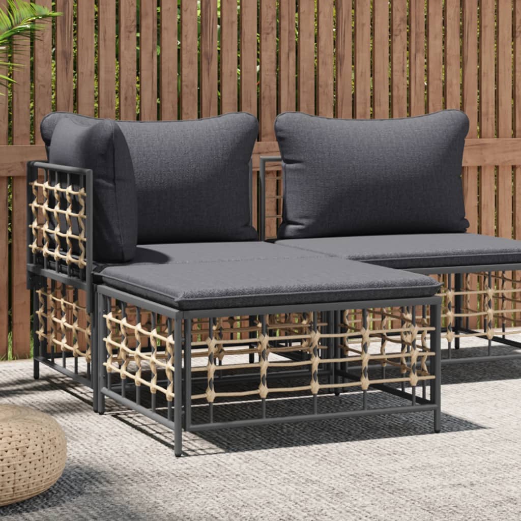 vidaXL Repose-Pieds de Jardin avec Coussin Gris Foncé en Rotin Poly