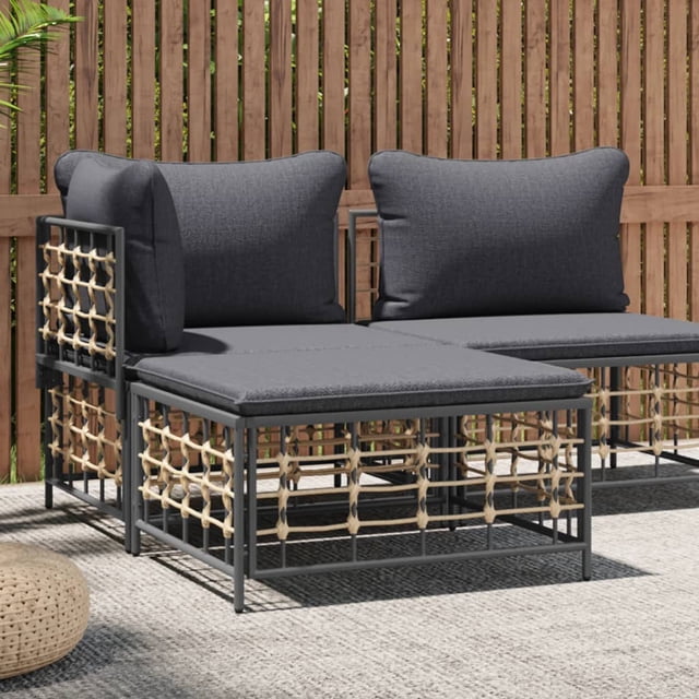 vidaXL Repose-Pieds de Jardin avec Coussin Gris Foncé en Rotin Poly