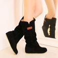 thumbnail image 2 of Bottes pour Femmes Bottes à Enfiler Chaussures Femmes Rétro Femmes en Flocage Couleur Unie Plates à Enfiler Bottillons Mi-Mollet Bout Rond Chaussures, 2 of 5
