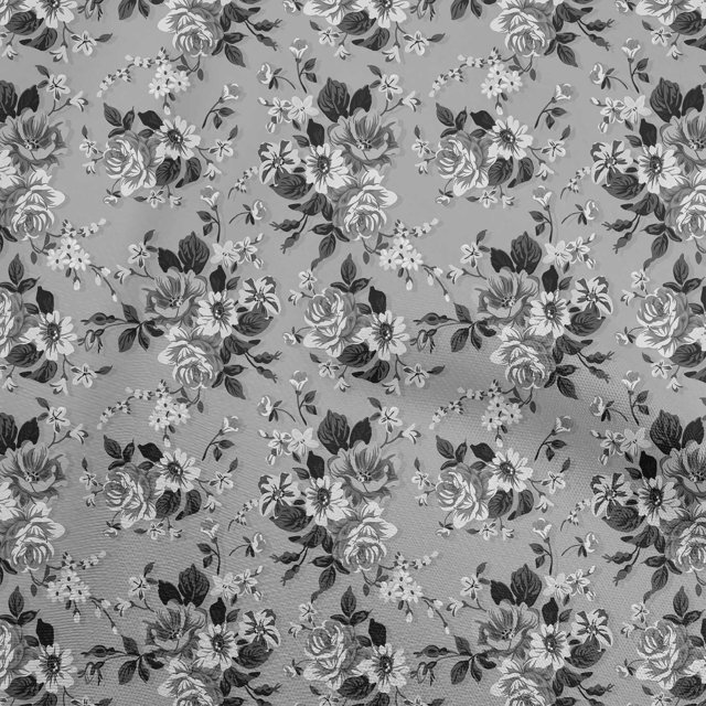 oneOone Coton Popeline Gris Tissu Floral Rétro Robe Tissu Tissu Imprimé par la Cour 56 Pouces de Large
