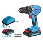 FIXTEC 20V Brushless Impact (Hammer) Drill with (2) Batteries, 1 hr Charger, Tool Set