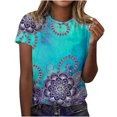 thumbnail image 2 of Hauts d'Été Grande Taille pour Femmes, T-Shirt Décontracté Ample à Imprimé Floral, Col Rond, Manches Courtes, Col en V, en Liquidation, 2 of 7