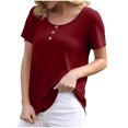 thumbnail image 1 of Birdeem Womens Casual Loose Solid Color Crewneck Short Sleeve Button T-Shirt Tops, 1 of 7
