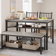 Dining Table Set for 4, Kitchen Table and 2 Chairs with Storage Bench and Wine Rack, 47.2" Rectangular Kitchen Table Set, Dining Room Table Set for Small Space, Apartment