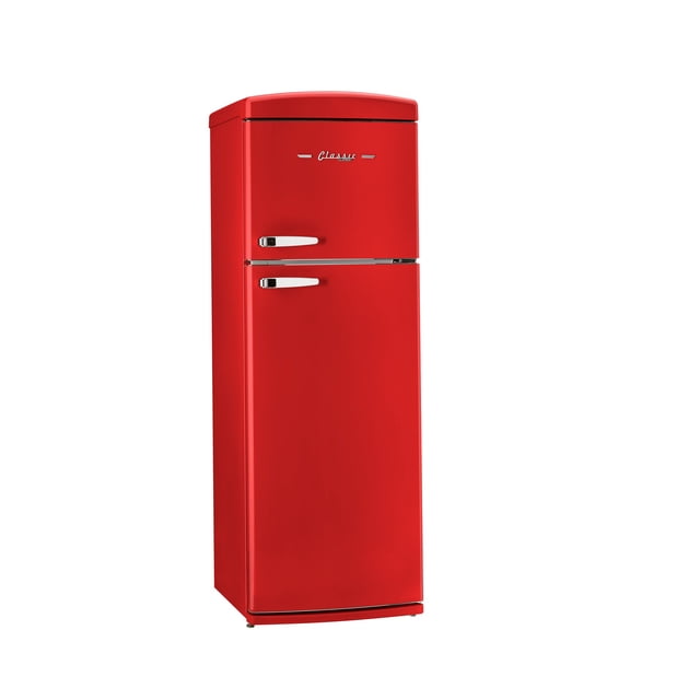 Unique 310 L Réfrigérateur Supérieur Rouge Pomme Bonbon au Style Rétro, accents chrome et Fini Rouge Audacieux. Ce Réfrigérateur Certifié Energy Star, Sans Givre, Offre des Tablettes en Verre Ajustables, un Casier à Vin, un Contrôleur d'Humidité Croustillant et un Mode Super Congélateur. le Compartiment Congélateur Supérieur Offre un Accès Facile, Tandis Que le Panneau de Commande Numérique et l'Alarme de Porte Assurent Commodité et Efficacité.