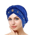 thumbnail image 2 of Aocisk Turban Tressé Perlé avec Foulard, Casquette pour Femmes, Couvre-Chef Mode Style Baseball, Bleu, Taille Unique, 2 of 4