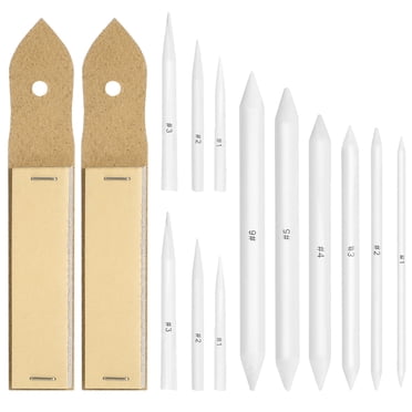 KAKOWELY sandpaper pencil pointer ROSENICE 12pcs Blending Stumps and Tortillions Set with 2pcs Sandpaper Pencil Sharpener for Student Sketch Drawing6.69"X1.18"X0.12"