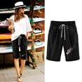 thumbnail image 2 of Timegard Plus Size Shorts for Women Cotton Linen Elastic Waist Drawstring Ruched Casual Loose Shorts, 2 of 5
