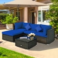 thumbnail image 3 of Costway 5PCS Outdoor Patio Rattan Furniture Set Sectional Conversation W/Navy Cushions, 3 of 10