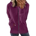 thumbnail image 1 of Bellella Chandails en Molleton à Capuche pour Femmes, Fermeture Éclair, Manches Longues, Veste Confortable avec Cordon, Violet Rouge P, 1 of 2