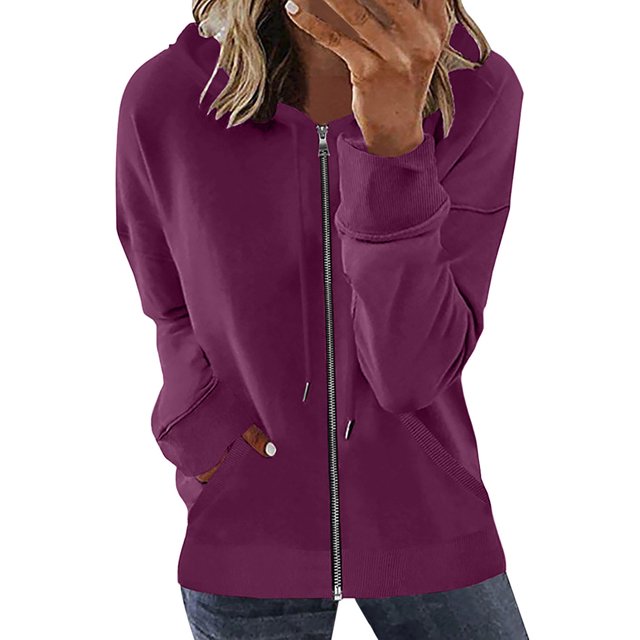 Bellella Chandails en Molleton à Capuche pour Femmes, Fermeture Éclair, Manches Longues, Veste Confortable avec Cordon, Violet Rouge P