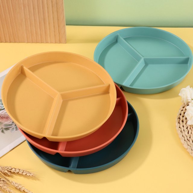Sentmoon Trays for Serving Food Serving Tray Dinner Plate 10 Inch Diameter Plastic Three Grids Circular Dining Plates Thickened Heat-resistants Household Breakfast Fruit Plates