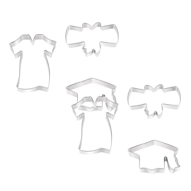 Oleegame 2PC Cookie Mold Graduation Cookie Cutters Set Stainless Steel Graducation Cap Cookie Cutter Diploma Graduation Gown Dress Cookie Cutter For Graduation Celebration Party Silver