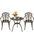 thumbnail image 3 of Cast Aluminum Bistro Set – 3-Piece Weather-Resistant Patio Table & 2 Chairs – Umbrella Hole – Garden Stool – Backyard, Balcony, Porch & Poolside –Bronze, 3 of 7