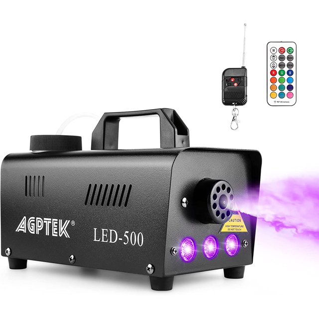 Machine à Brouillard, Machine à Fumée à Pulvérisation Automatique avec Effet de Lumière DEL Colorée, Télécommandes avec Indicateur de Lumière de Préchauffage pour Fête, Halloween, Noël