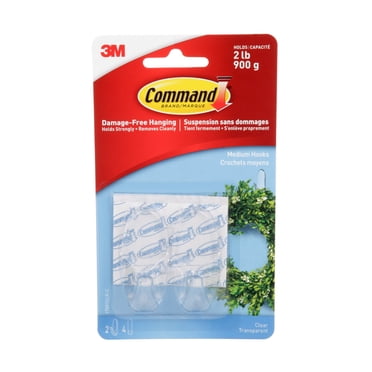 Command Clear Hooks, Medium, 2 Hooks, 4 Adhesive Strips
