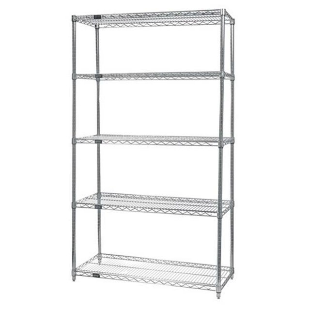 Unité d'Étagères Grillagées Chromées à 5 Tablettes - 21 x 48 x 63 Po