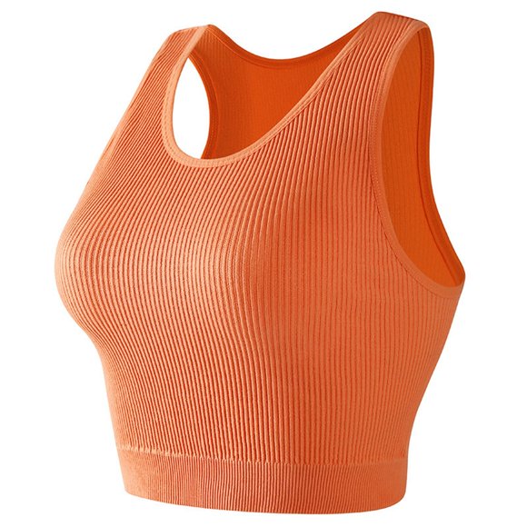 FYEGRE Seamless Sports Bra Wirefree Yoga Bra with Removable Pads for Women Orange L
