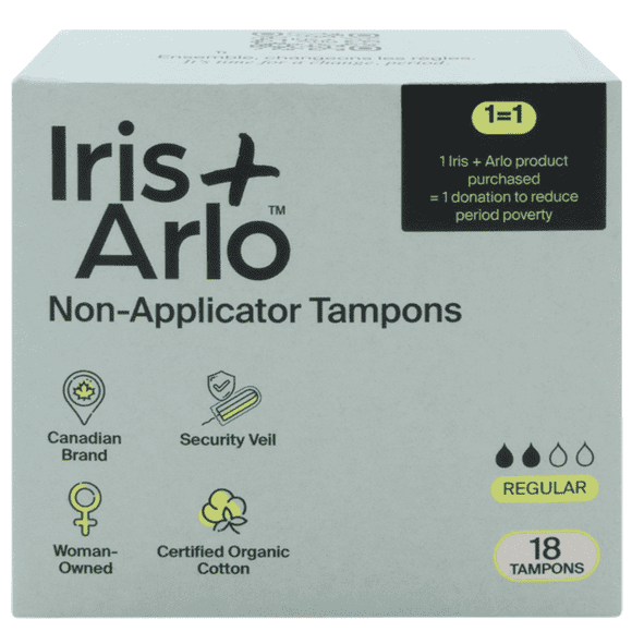 Iris + Arlo Organic Tampons Non Applicator, Regular, 100% Cotton, Chemical-Free, Non-toxic, No plastic (18 Count)