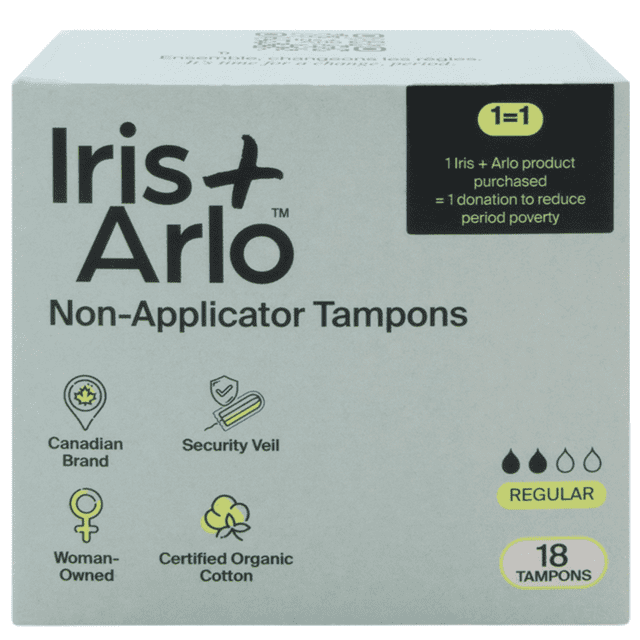 Iris + Arlo Organic Tampons, 100% Cotton | Regular (18 Count) Non-Applicator.