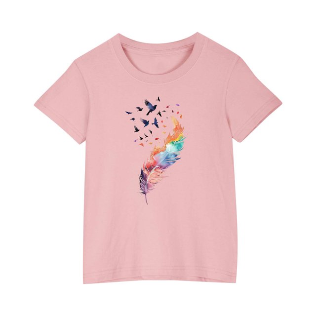 RXIRUCGD 2025 Vêtements d'Été pour Enfants T-shirt Imprimé Mode Mignon Col Rond Manches Courtes