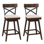 Costway Set of 2 Wooden Swivel Bar Stools Upholstered Counter Height Dining Chairs Brown