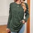 thumbnail image 5 of lcziwo Chandail pour Femmes à Manches Longues d'Automne Léger à Col Rond Décontracté T-Shirts Basiques Chandail avec Ourlet Plissé 2024 Hauts pour Femmes Vert Armée, TTG, 5 of 5