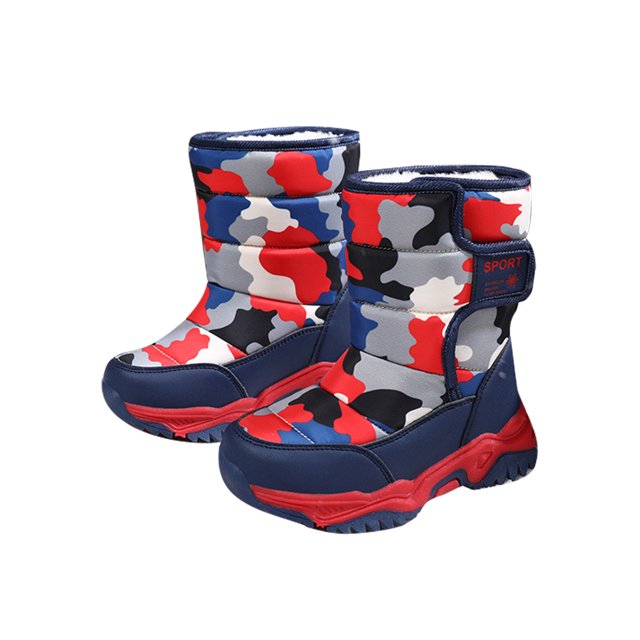 MAWCLOS Bottes Mi-Mollet Unisexes Bout Rond Chaussures d'Hiver Plateforme Antidérapantes Botte de Neige Doublée Peluche Randonnée Chaussure Chaude Camouflage Rouge 9C