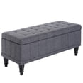 thumbnail image 1 of HOMCOM Storage Bench Tufted Linen Ottoman Footstool with Soft Close Lid, 1 of 10