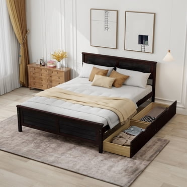Gymax Full Size Wooden Bed Frame with 2 Storage Drawers & Under-bed Storage Espresso