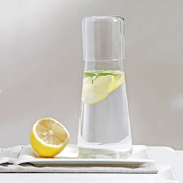 Ensemble de Carafe d'Eau de Chevet Transparente avec Verre Gobelet pour Table de Chevet, Carafe d'Eau de Nuit avec Verre, Carafe de Rince-Bouche pour Salle de Bain, Carafes d'Eau en Verre avec Gobelet dans la Chambre d'Amis (30 oz/800ml)