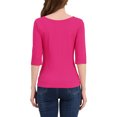 thumbnail image 3 of INSPIRE CHIC Hauts pour Femmes Manches au Coude Encolure Bateau Coupe Ajustée T-Shirt Classique Décontracté TP Rouge Rose, 3 of 8