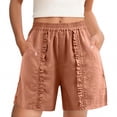 thumbnail image 2 of LVHAOGJOB Womens Shorts Elastic Waist Summer Cottton Linen Plus Size Orange Solid Color Drawstring Shorts Pants for Ladies Loose, 2 of 5